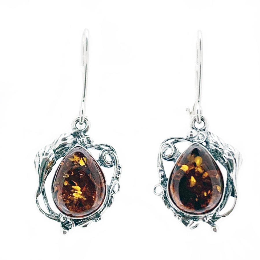 French Hook Dangling Cognac Amber Earrings - Image 2