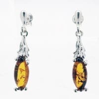 Push Back Dangling Cognac Amber Earrings
