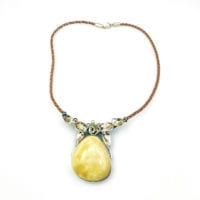 Hand-Crafted Butterscotch Amber Set In Vermeil Necklace