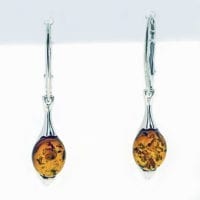 Oval Cognac Amber set In Sterling Silver Dangling Earrings