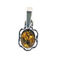 Green Amber Set In Sterling Silver Pendant