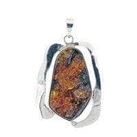 Hand-Crafted Cognac Amber Set In Sterling Silver Pendant