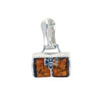 2-Stone Cognac Amber Set In Sterling Silver Handbag Pendant