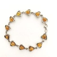Round Shape Baltic Amber Set In Sterling Silver Link Bracelet
