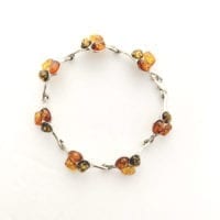 Multi-Color & Oval-Shaped Baltic Amber Sterling Silver Link Bracelet