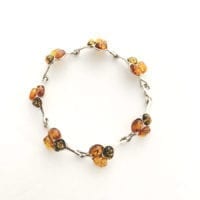 Multi-Color & Oval-Shaped Baltic Amber Sterling Silver Link Bracelet