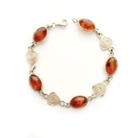 Oval Shape Cognac Amber Sterling Silver Celtic Design Link Bracelet
