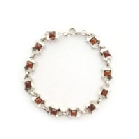 Square Shape Cognac Amber Sterling Silver Link Bracelet