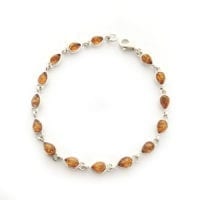 15-Stone Tear-Drop Shape Cognac Amber Sterling Silver Link Bracelet
