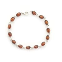 14-Stone Oval Shape Cognac Amber Sterling Silver Link Bracelet