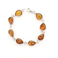 8 Teardrop Shape Baltic Amber Set In Sterling Silver Link Bracelet
