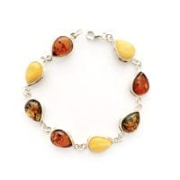 8 Teardrop Shape Baltic Amber Set In Sterling Silver Link Bracelet
