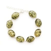 8 Oval Shape Baltic Amber Set In Sterling Silver Link Bracelet