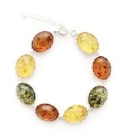 8 Oval Shape Baltic Amber Set In Sterling Silver Link Bracelet