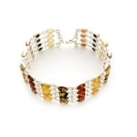 60 Oval Shape Multi-Color Amber Set In Sterling Silver Link Bracelet