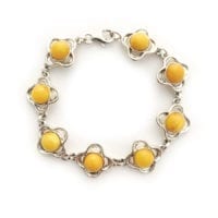 Round Shape Butterscotch Amber Set In Sterling Silver Link Bracelet