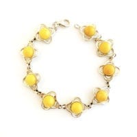 Round Shape Butterscotch Amber Set In Sterling Silver Link Bracelet