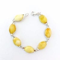 Oval Shape Baltic Amber Set In Sterling Silver Link Bracelet