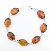 Oval Shape Baltic Amber Set In Sterling Silver Link Bracelet