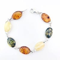 Oval Shape Baltic Amber Set In Sterling Silver Link Bracelet