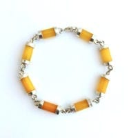 Special Cut Cylinder Shape Butterscotch Amber Sterling Silver Link Bracelet