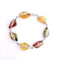 7 Hand-crafted Genuine Baltic Amber Set In Sterling Silver Link Bracelet