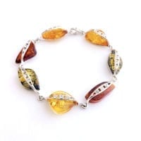 7 Hand-crafted Genuine Baltic Amber Set In Sterling Silver Link Bracelet