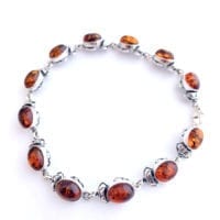 12 Oval Shape Baltic Amber Set In Sterling Silver Link Bracelet
