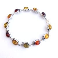 12 Oval Shape Baltic Amber Set In Sterling Silver Link Bracelet