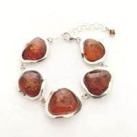 5 Hand-crafted Cognac Amber Handmade Sterling Silver Link Bracelet