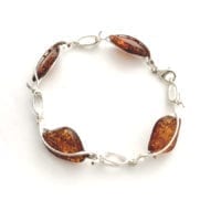 4 Hand-crafted Cognac Amber Handmade Sterling Silver Link Bracelet