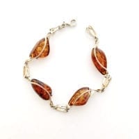 4 Hand-crafted Cognac Amber Handmade Sterling Silver Link Bracelet
