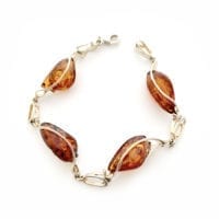 4 Hand-crafted Cognac Amber Handmade Sterling Silver Link Bracelet