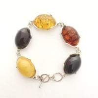 Large Oval Shape Baltic Amber Set In Sterling Silver Link Bracelet