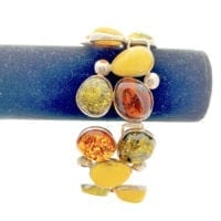 Large Hand-crafted Multi-Color Amber Handmade Sterling Silver Link Bracelet