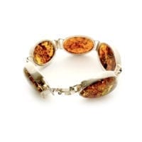 Large Hand-crafted Natural Green Amber Handmade Sterling Silver Link Bracelet