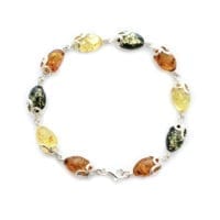 Multi-Color & Oval Shape Baltic Amber Sterling Silver Link Bracelet