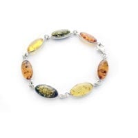 Multi-Color & Oval Shape Baltic Amber Set In Sterling Silver Link Bracelet