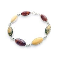 Multi-Color & Oval Shape Baltic Amber Sterling Silver Link Bracelet