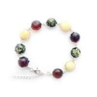 Multi-Color & Round-Shaped Baltic Amber Sterling Silver Link Bracelet