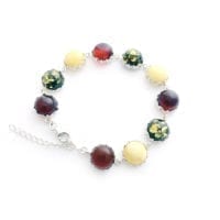 Multi-Color & Round-Shaped Baltic Amber Sterling Silver Link Bracelet