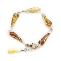 Elegant Design Baltic Amber Set In Sterling Silver Link Bracelet