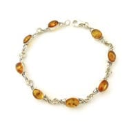 Oval Shape Cognac Amber Sterling Silver Link Bracelet