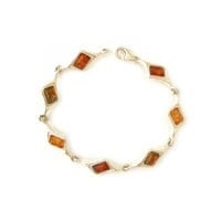 Multi-Color & Rectangular Shape Baltic Amber Sterling Silver Link Bracelet