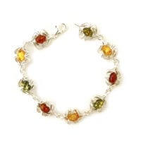 Multi-Color & Oval-Shaped Baltic Amber Sterling Silver Link Bracelet