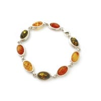 Multi-Color & Oval-Shaped Baltic Amber Sterling Silver Link Bracelet