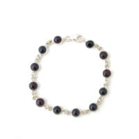 Round-Shaped Cherry Baltic Amber Set In Sterling Silver Link Bracelet